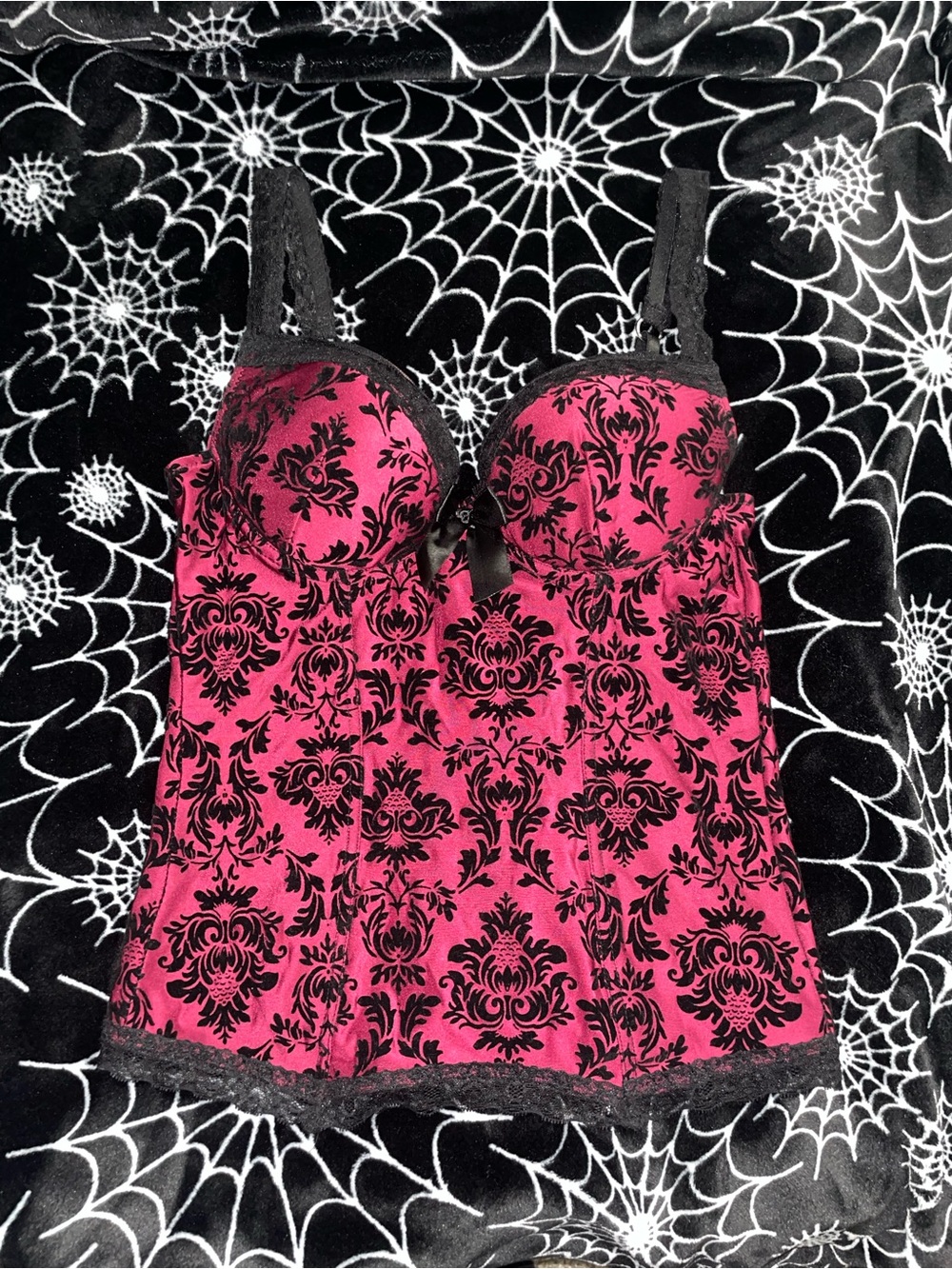 Vampire Pink and Black Burnout Bustier Corset